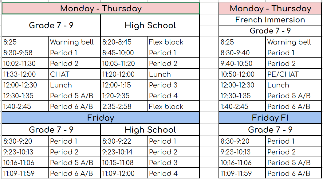 New* Bell Times - Crescent Heights High School